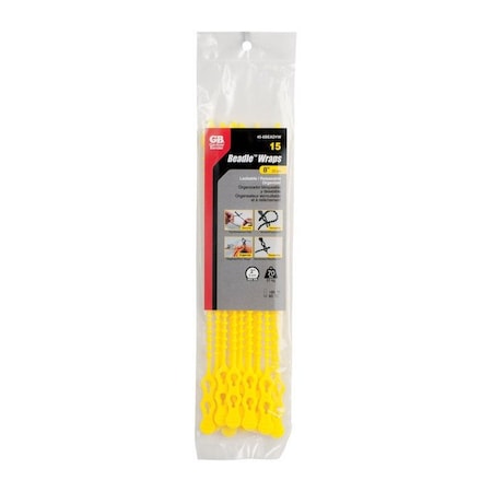 Gardner Bender Beadle Wrap, 12 in L, 3-1/4 in Max Bundle Dia., Yellow, Nylon 6/6, 70 lb Strength 45-12BEADYW